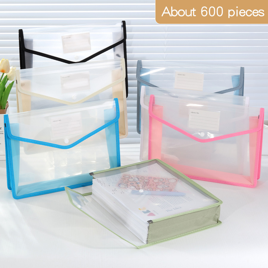

1Pcs Thickened Transparent A4 File Bag Button Large Capacity Student Exam Paper Organizer Waterproof Document Pouch for Tutoring
