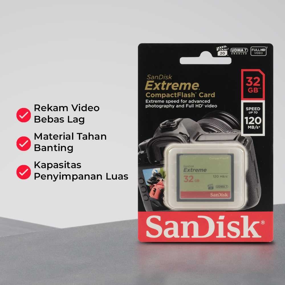 SanDisk Memory Card CF Compact Flash Extreme (120MB/s) - 32GB - Memory CF Kamera Nikon Canon Sony Fu