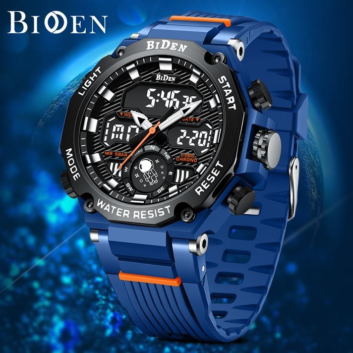 BIDEN Jam Tangan Pria Analog&Digital Military Anti Air Original Sports Kalendar - Biru