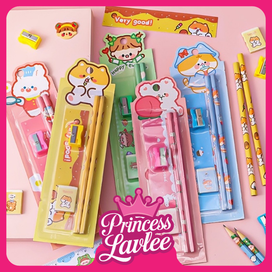 

PL S5692 Mini Stationery Set Character Alat Tulis Set Mini Stationary Set Alat Tulis 5 in 1 Karakter Mini Stationery