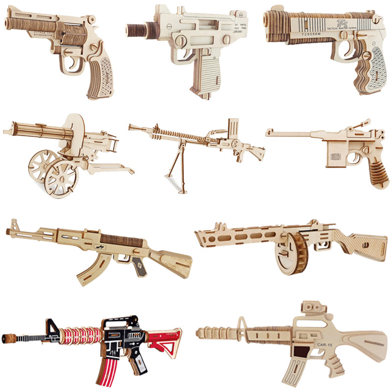 Wooden Assembly Gun Puzzle Model Pistol Rifle AK47 3D Toy Gun Model Cannot Shoot Educational Toys Fo