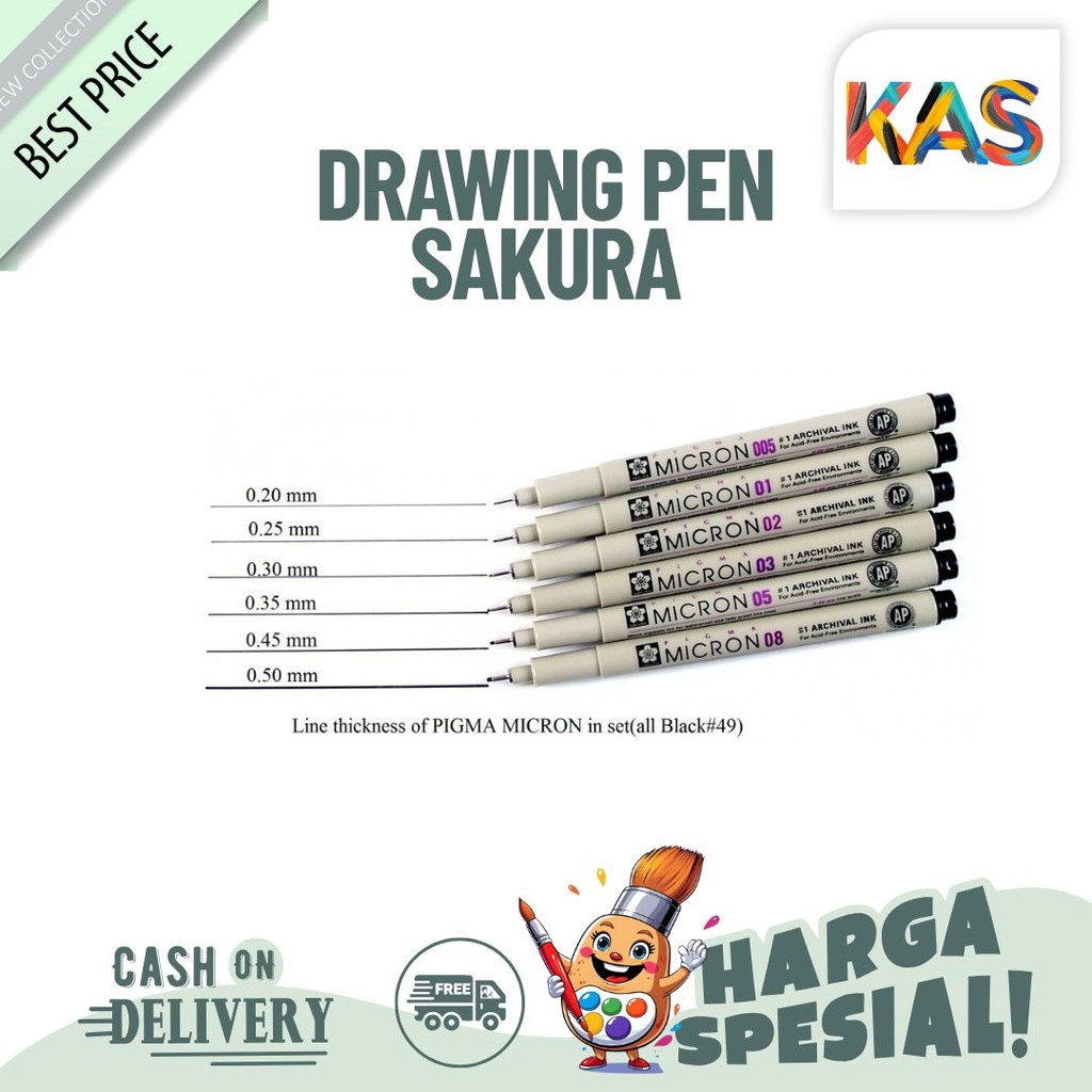 

Sakura Pigma Micron Drawing Pen (Tip 0.05 0.03 0.1 0.2 0.3 0.4 0.5 0.8 PN & Brush ) Black Hitam