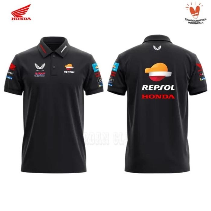 Polo shirt Tshirt Kaos Kerah Team Repsol Honda MotoGP Kaos Motor Kaos Big Size MotoGP - Hitam, S