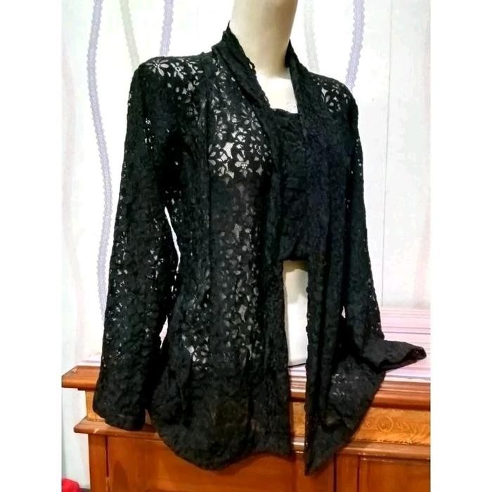 

Kebaya burkat kutu baru/kebaya nenek jaman dulu/Baju tradisional/ Baju Ibu Panjang Cantik - hitam, Tanpa kancing