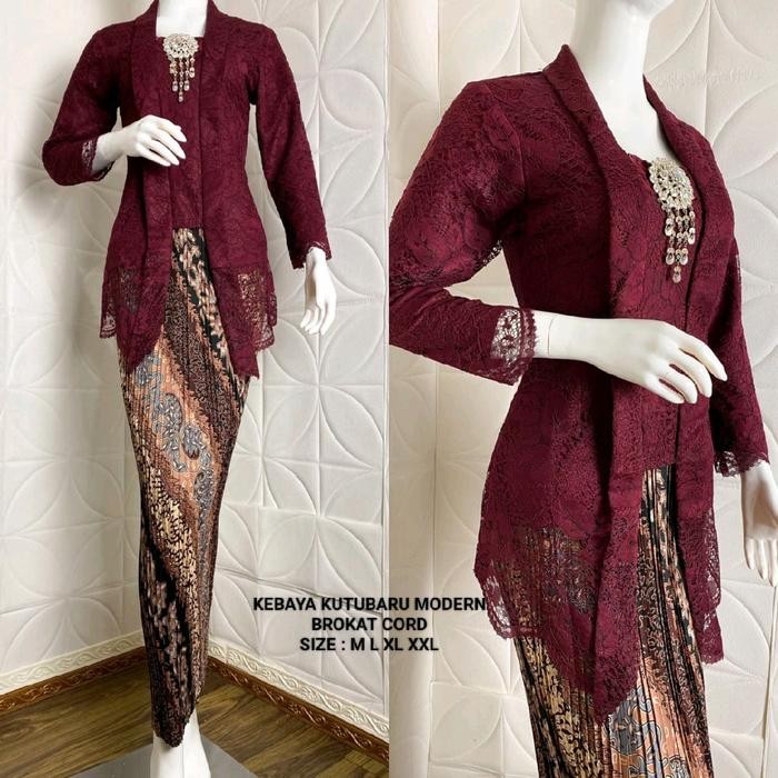 

kebaya kutubaru modern dengan burkat cord Katun untuk acara pesta, kondangan dan widsuda full furing dan nyaman di pakai Brokat Dress Panjang Navy Mewah Kombinasi - maroon, m