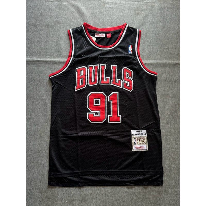 Jersey olahraga basket Hardwoord Classic chicag0 bulls black, legend #91 dannis rodmanCO