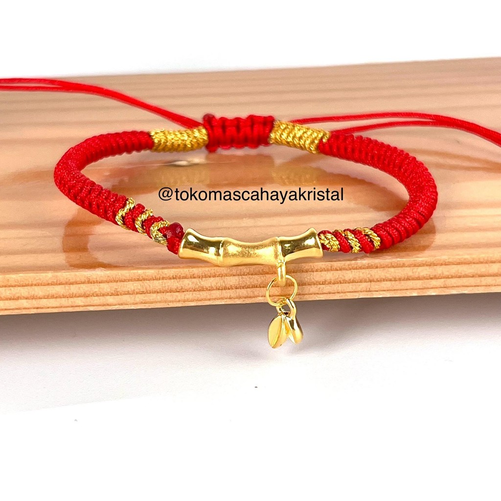 Gelang Tali Emas Charm Bambu Daun / Tulang / Tabung 24k HK Hongkong 999%- Gold Bracelet