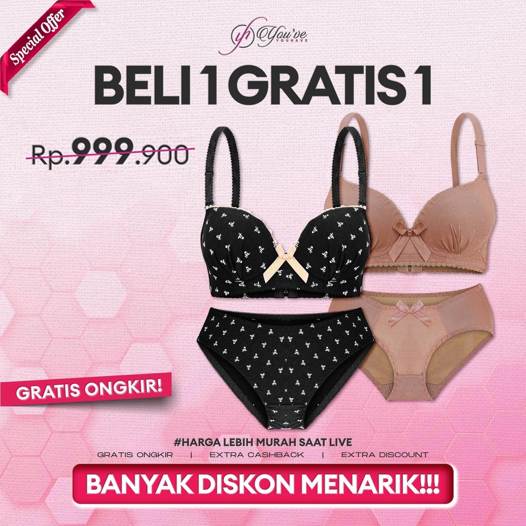 You've Paket Hemat 1PCS BH Set Bra Set Wanita Kawat 200025 + 1PCS BH Set Bra Set Wanita Kawat Busa S