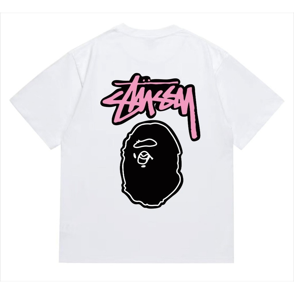 Kaos T-shirt Bape Baxstussy Co-Branded Stussy Letter Ape-Man Print T-Shirt