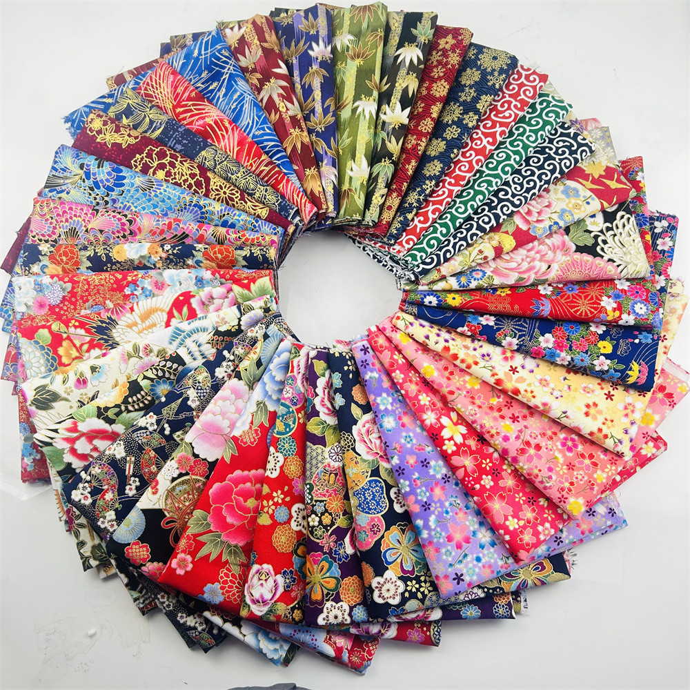 

New Japanese Style Kimono Bronzed Cotton Fabric Gilding Flower Printed Cheongsam Cloth for Dress Patchwork DIY Handmade Material