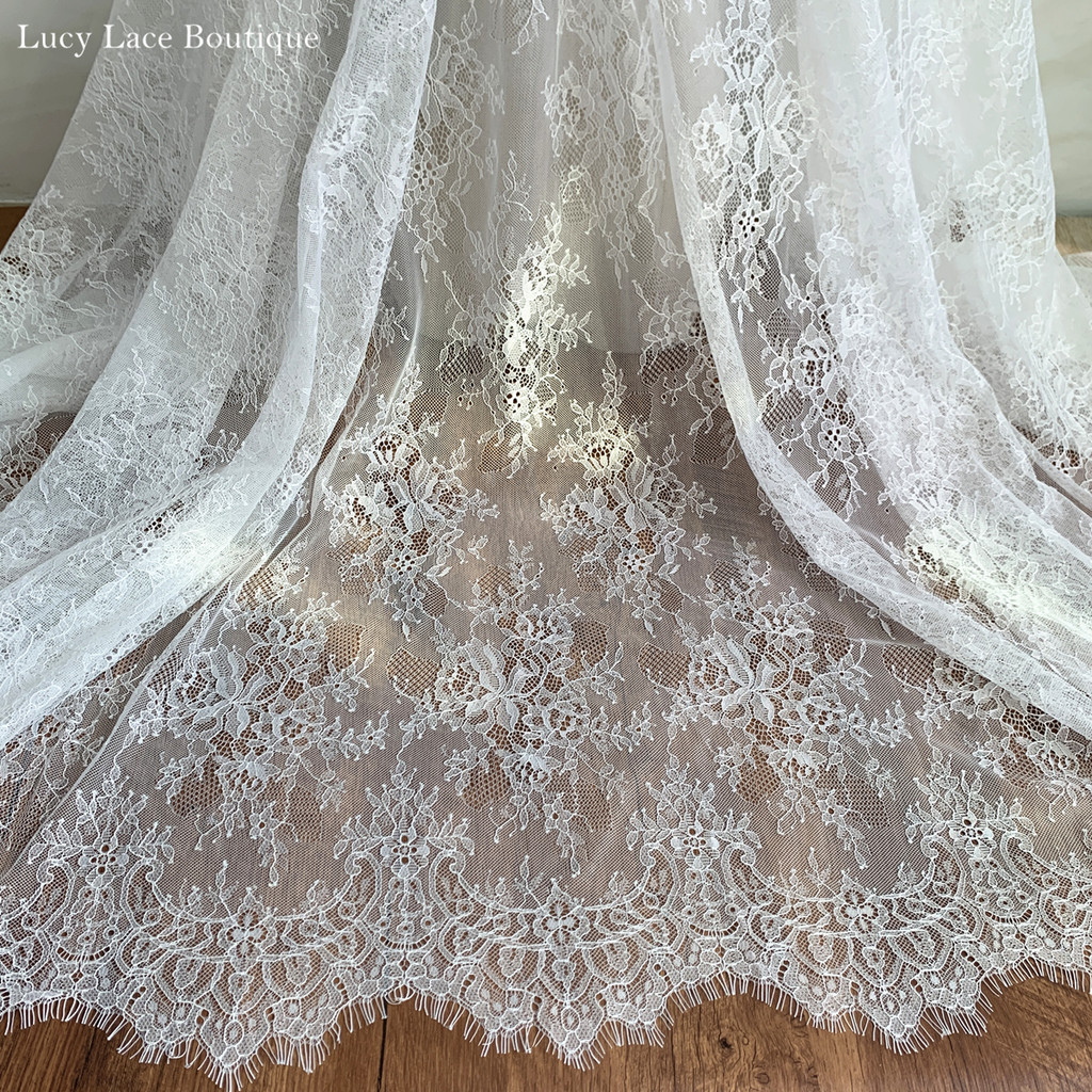 

High Quality Wedding Fabric Eyelash French Lace Fabric Material Off White 1 Piece 1.5x3 Meters
