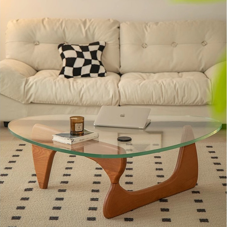 F&G Meja Kopi Kaca Meja Kopi Kayu Solid Meja Kopi Transparan Meja Coffee Kaca Bulat Gaya Modern Meja
