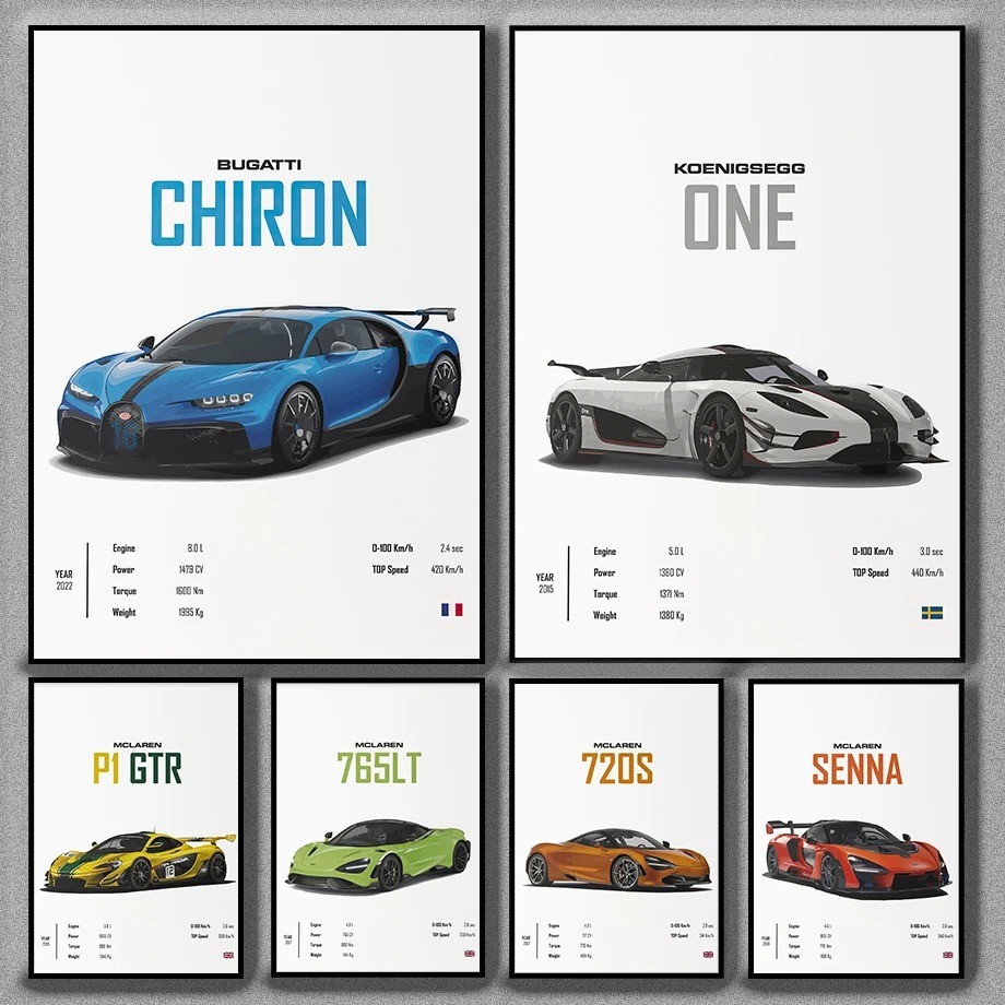 

Supercar Bugatti Konissegg McLaren Pagani Wall Art Canvas Painting Nordic Posters And Prints Wall Pictures For Living Room Decor