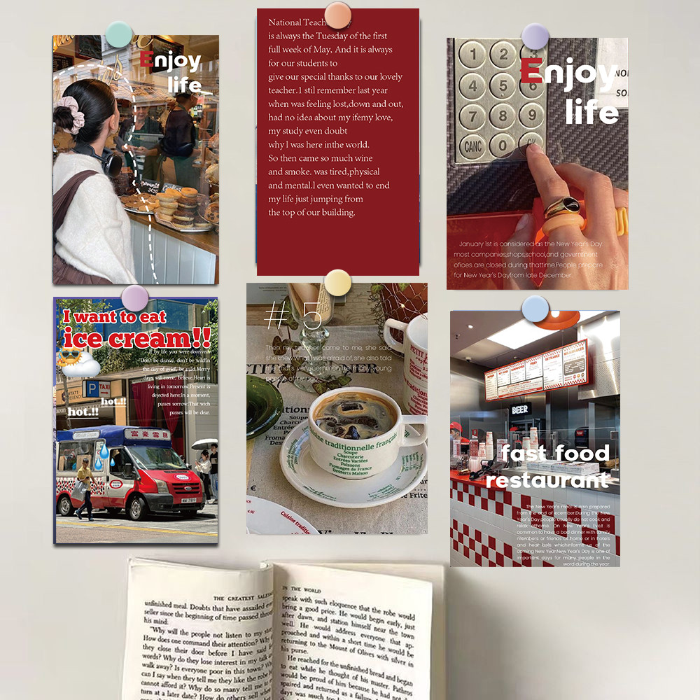 

15 PCS Red Ins Style Sticker Poster Card Kids Living Room Decoration Laptop Wall Art Picture Photo Cafe Room Decor Stickers