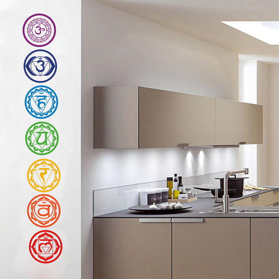 

7pcs/set Chakras Vinyl Wall Stickers Mandala Yoga Om Meditation Symbol Wall Decals For Home Living Room/Yoga Studio Decoration