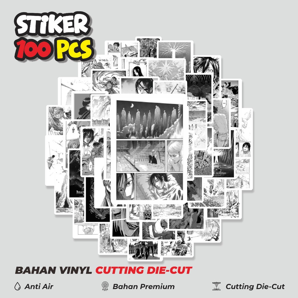 

Terbaru! 50 pcs Stiker Komik Attack On Titan B&W Dekorasi Lucu Kreatif untuk Notebook, Skateboard, HP