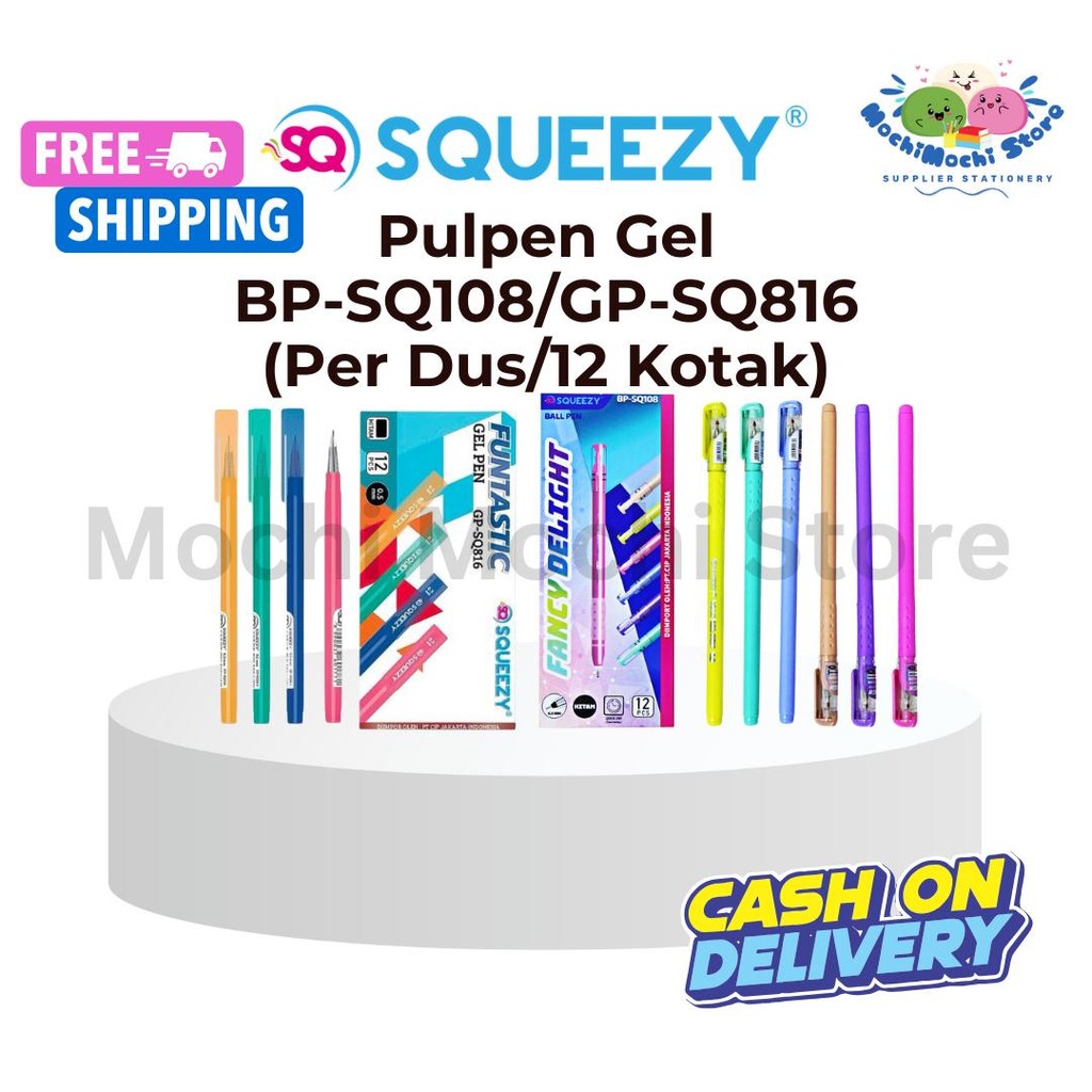 

PER DUS/ 12 KOTAK/144 PCS Pulpen Gel SQUEEZY BP-SQ108 / GP-SQ816 | Pulpen Gel | Gel Pen | Tip 0.5mm
