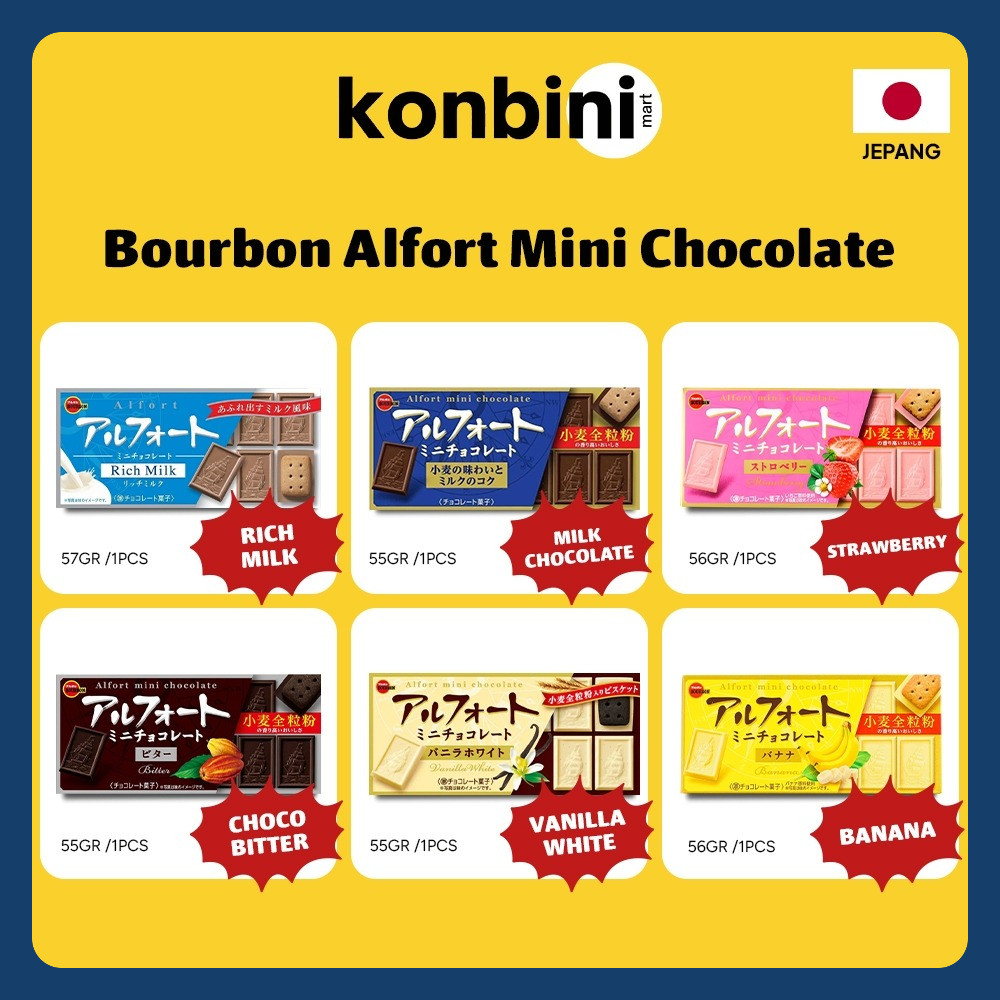 

KONBINI JEPANG - Bourbon Alfort Mini 55gr Biskuit Cokelat All Varian Choco Bitter / Vanilla White / Milk Chocolate