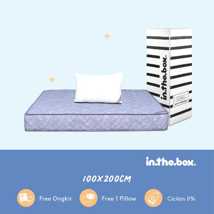 Kasur Busa IN THE BOX HYBRID Ukuran 120x200 (Full) FREE BANTAL - Biru