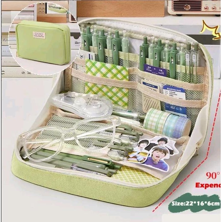 

Terlaris ~[BIG SALE] TEMPAT PENSIL KOREA MULTI SEKAT UKURAN JUMBO KANVAS - PNS CRTV HIJAU
