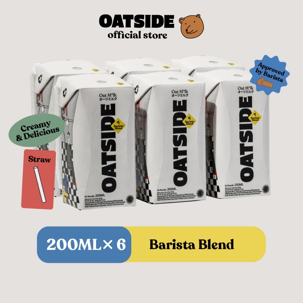 

NEW OATSIDE Mini Straw Oat Milk Barista Blend 200ml (6pcs) (Kemasan dengan Sedotan) | Susu Oat PREMIUM