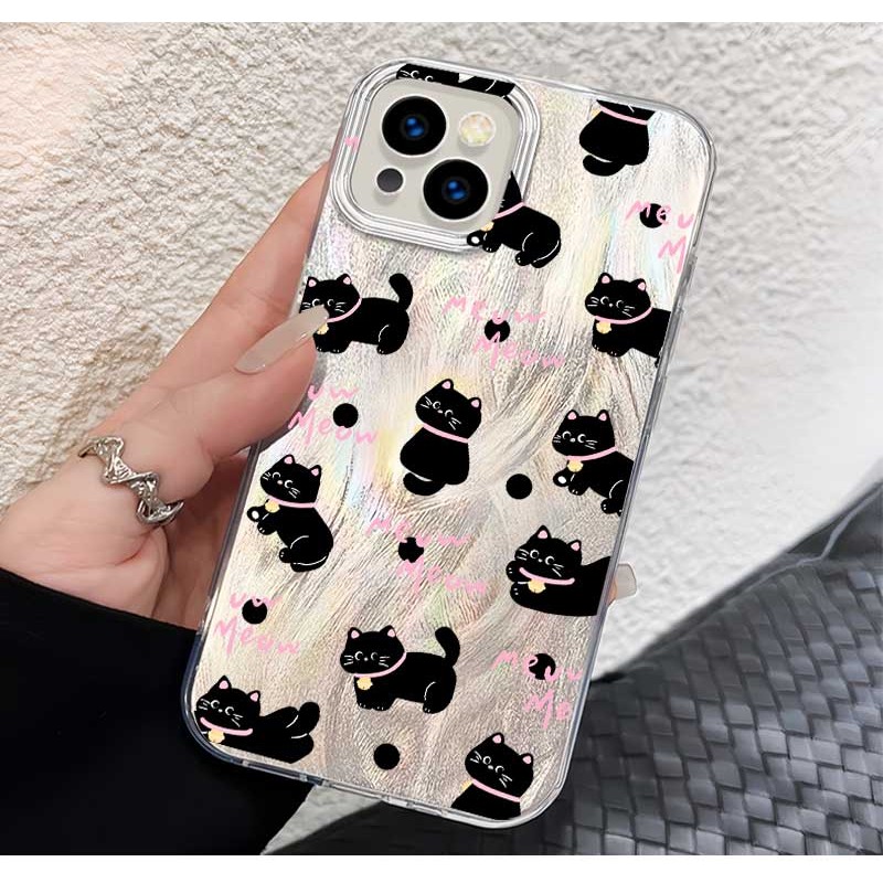 Shiny Silver Black Cat Cute Casing For Infinix Smart 5 6 (RM 2 3/32 64GB) 7 8 Plus Pro 9 / Hot 50i 4