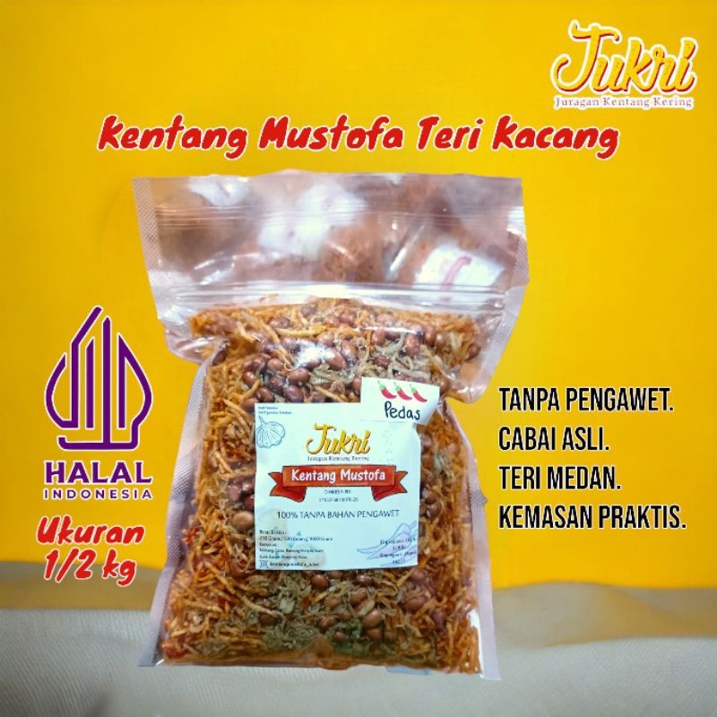 

KENTANG MUSTOFA TERI & KACANG UKURAN 500gr / Tanpa Bahan Pengawet / Ijin P-IRT dan HALAL