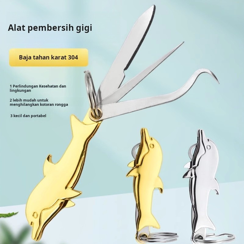 Pisau tusuk gigi multifungsi lipat portabel pertahanan diri pembuka botol mini gantungan kunci