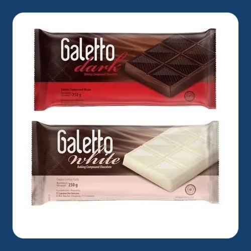 

Coklat Galetto Dark 250gr / Coklat Galetto White 250gr / Coklat Batang Blok
