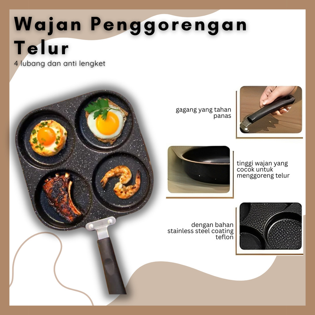 [XGoods] Wajan Penggorengan Telur / Cetakan Telur Ceplok Teflon Telur 4 Lobang Anti Lengket