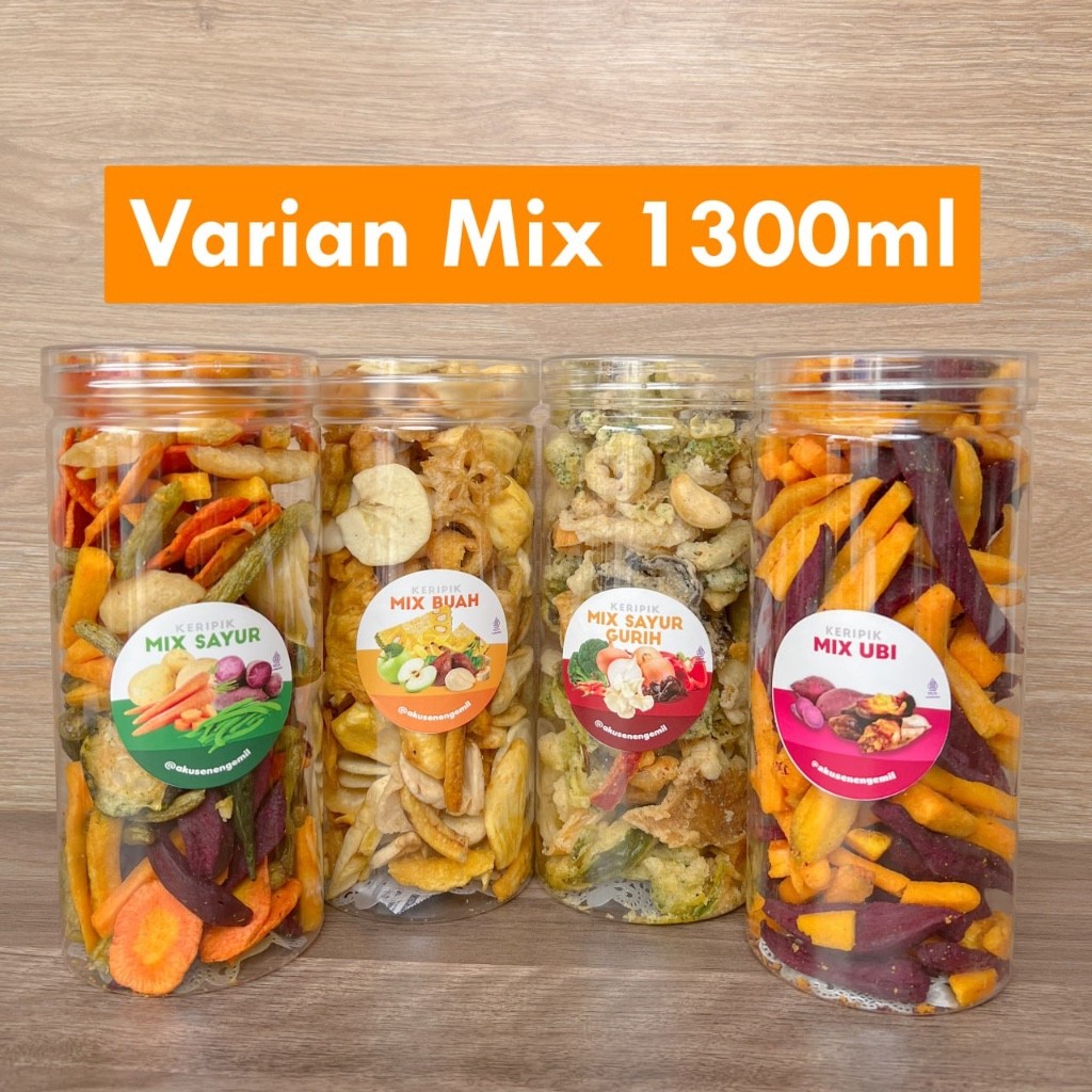 

1300ml MIX SEMUA VARIAN KERIPIK SAYUR/BUAH