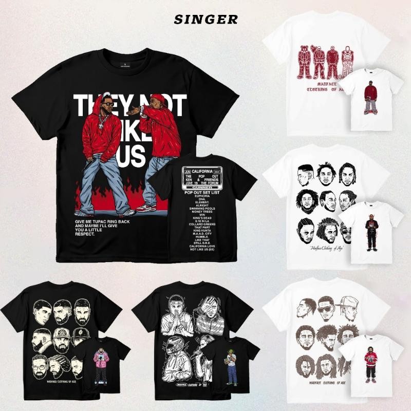 KENDRICK LAMAR / KANYE WEST / FRANK OCEAN / J-COLE / DRAKE/Kemeja Katun Motif Vintage Lengan Pendek 