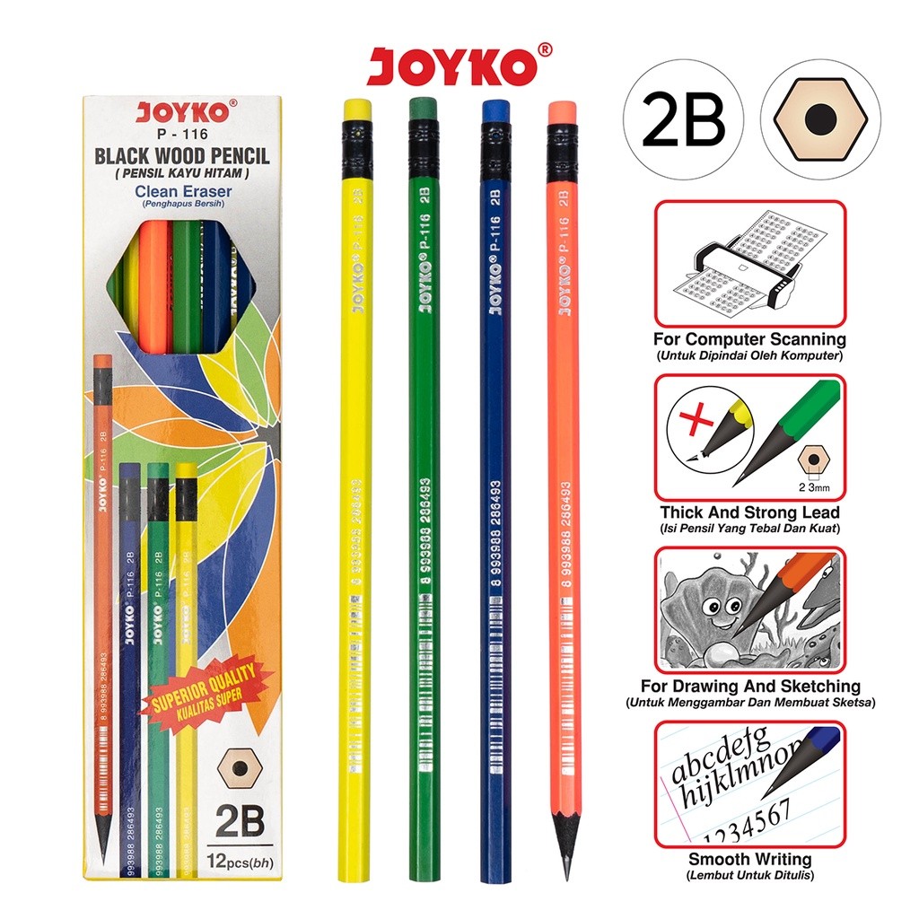 

Pensil Pencil Joyko P-116 2B 1 Box 12 Pcs - Pensil 2B Joyko P-116