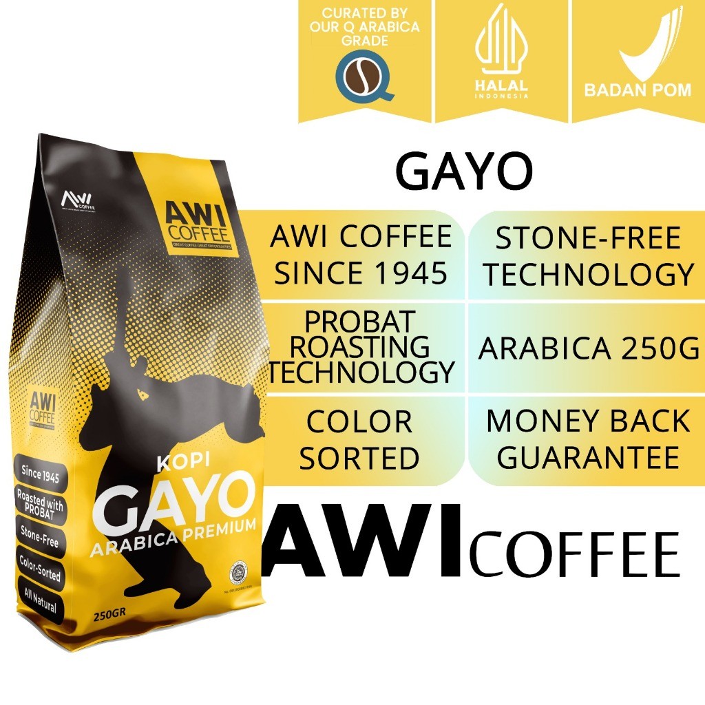 

GAYO Arabica Premium 250gr | Roasted Coffee Beans | biji Aceh Grade 1 Eksport | AWI COFFEE