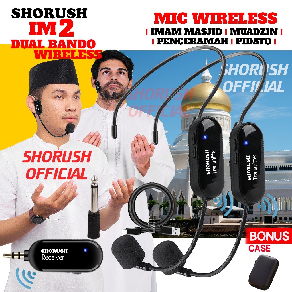 Shorush IM 2 B Mikrofon Mic Clip On Wireless Imam Masjid Microphone Dual Bando Headset Meeting Pidat