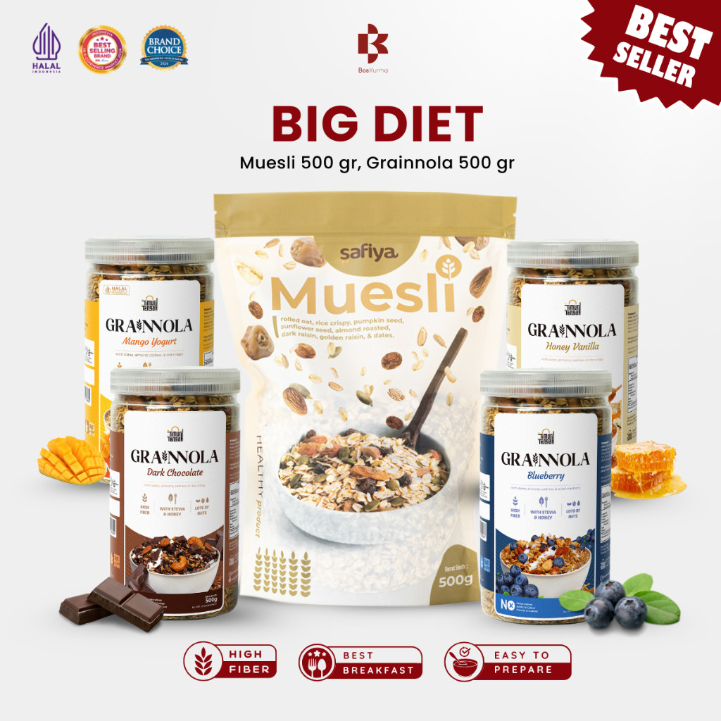 

[ BIG DIET ] Grainnola Timur Tengah 500gr + Muesli Safiya 500gr Sereal Granola Sarapan