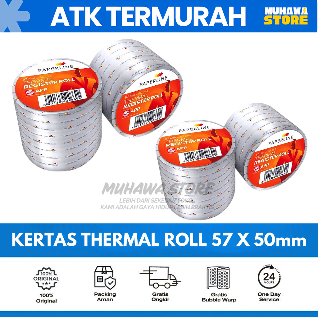 

KERTAS TERMAL 57X50mm Thermal paper Roll 57MM X 50MM / Paperline Thermal Kertas Kasir Ukuran 57x50