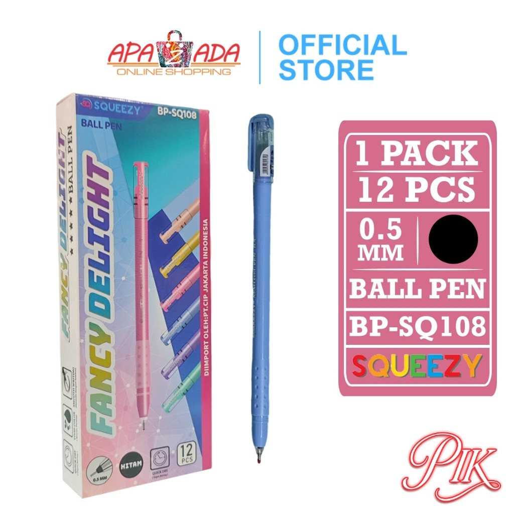 

Pulpen Ballpen 0.5mm [1 Pack - 12 Pcs Ballpen] / Pena Ballpen Fancy Delight BP-SQ108