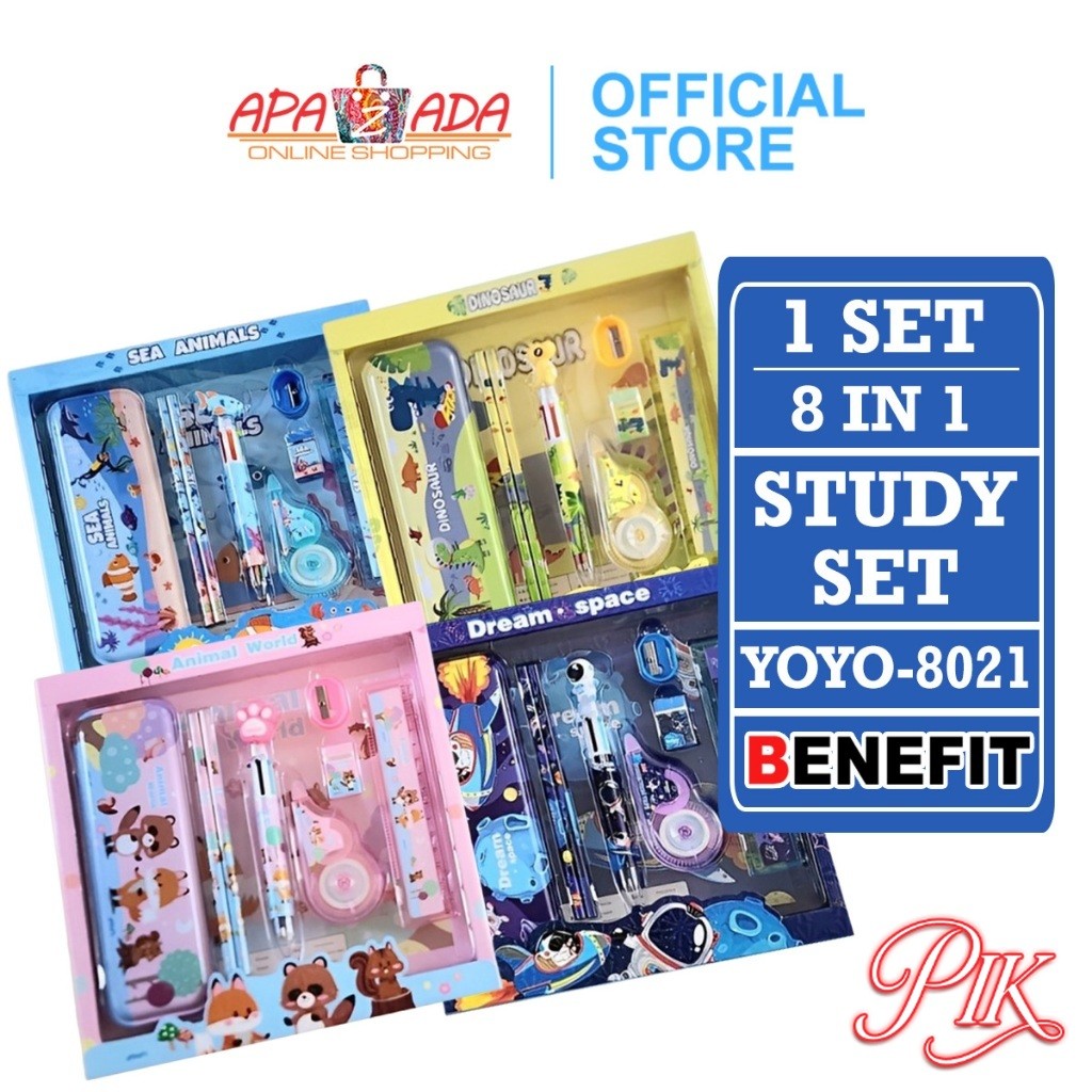 

Stationery Set Isi 8 / Study Set YOYO-8021 / Set Perlengkapan Alat Tulis 8 In 1
