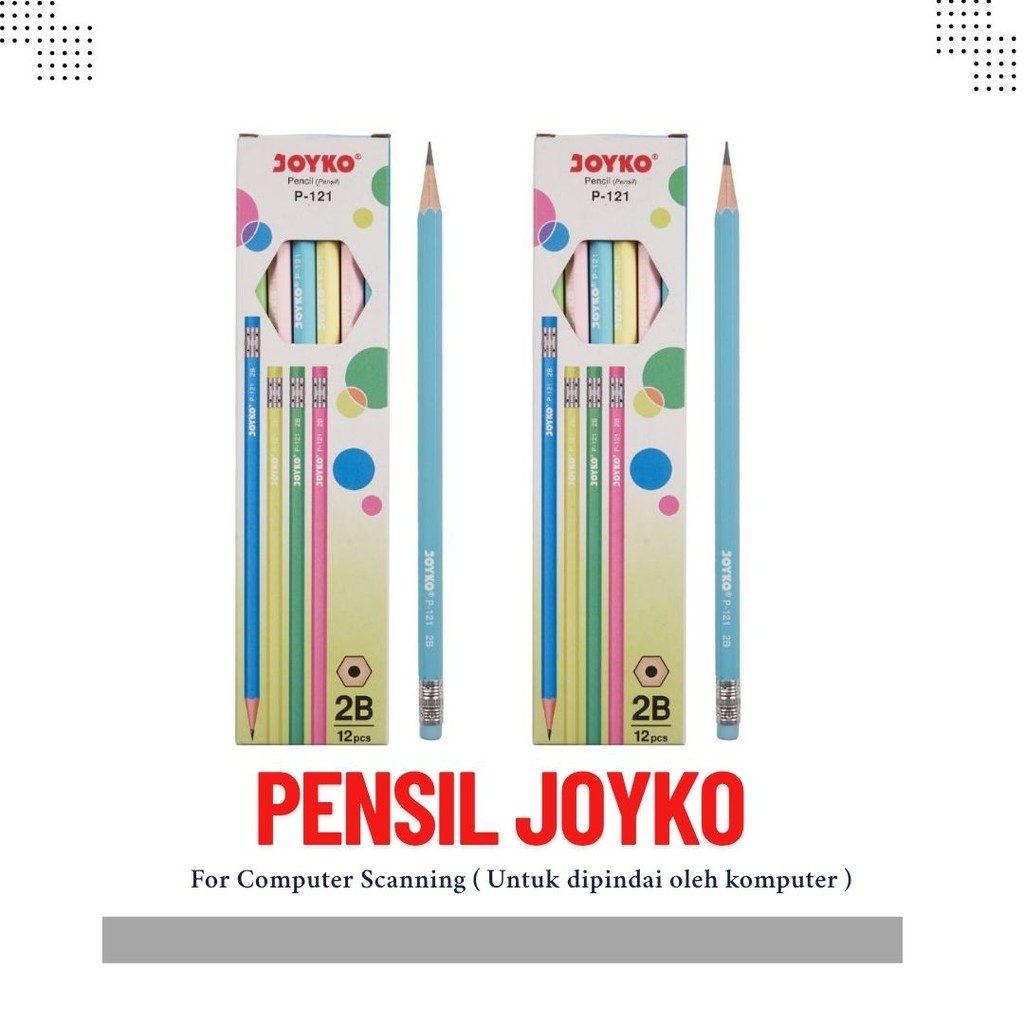 

Pensil Joyko P-121 2B 1 Box isi 12 pcs Warna Pastel Plus Penghapus - Lusinan