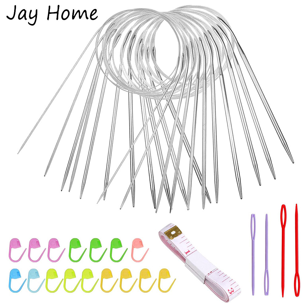 

11PCS Circular Knitting Needles 80cm Stainless Steel Circular Needles Crochet Hook Sets & Sewing Accessories for Knitting Tools