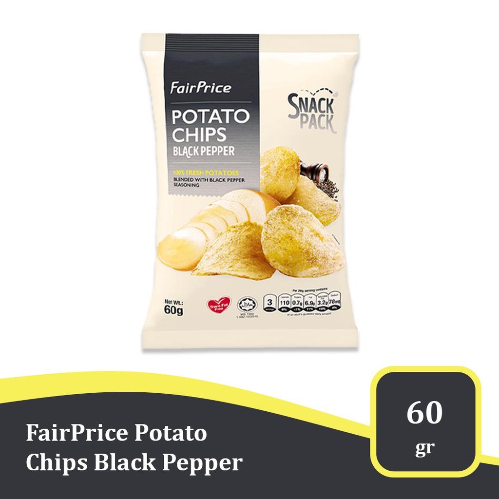 

Fairprice Black Pepper Potato Chips - Camilan Gurih Pedas Import USA 60gr