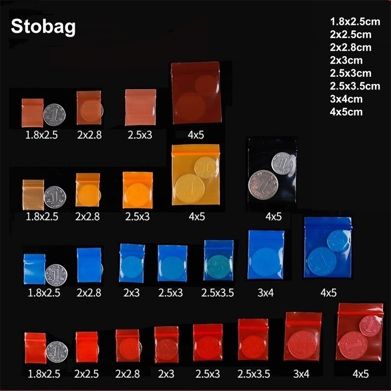 

StoBag 100pcs Color Small Mini Zipper Plastic Bags Clear Sealing Jewelry Food Packaging Clear Pouch Storage Waterproof Reusable