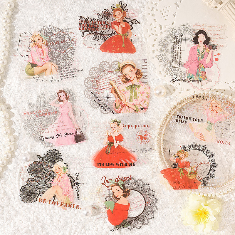 

Journamm 10pcs/pack Aesthetic Character Stickers Decor Stickers Pack DIY Scrapbooking Material Label Diary Phone Journal Planner