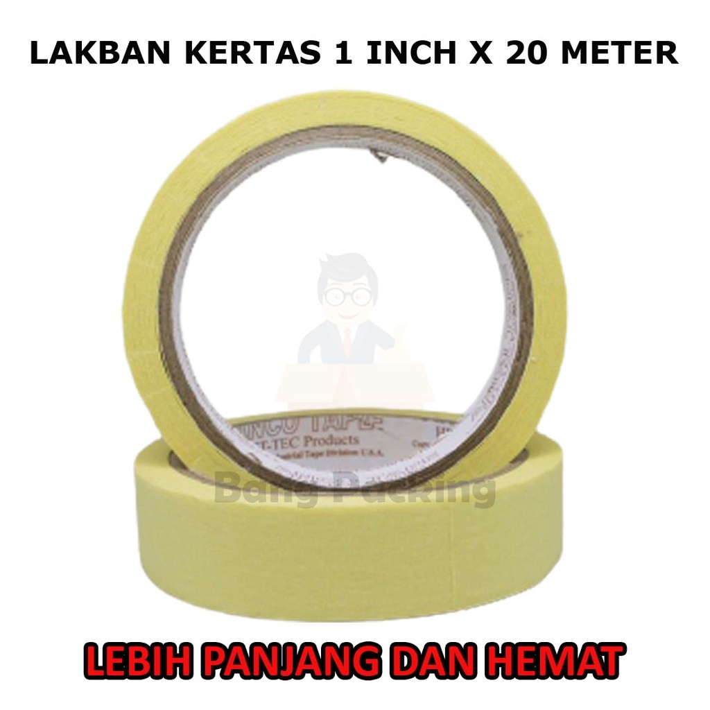 Lakban Kertas 1 Inch x 20 Meter Masking Tape 1 Inch x  20M Lakban Kertas 24MM x 20M Isolasi Kertas