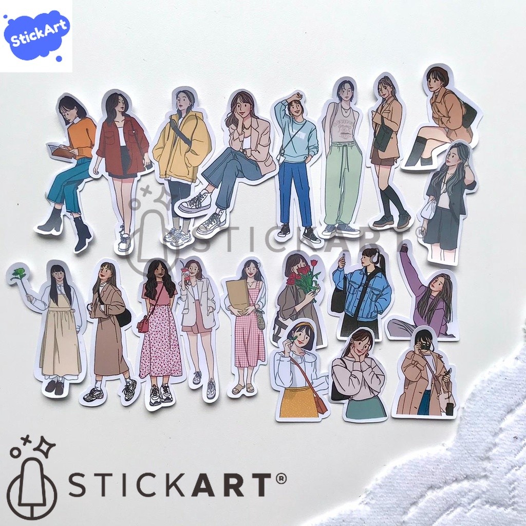 

[STICKART] 20Pcs OOTD Korean Girl Sticker/ OOTD Stiker Gadis/ Stiker Jurnal BAHAN DAN KWALITAS PREMIUM