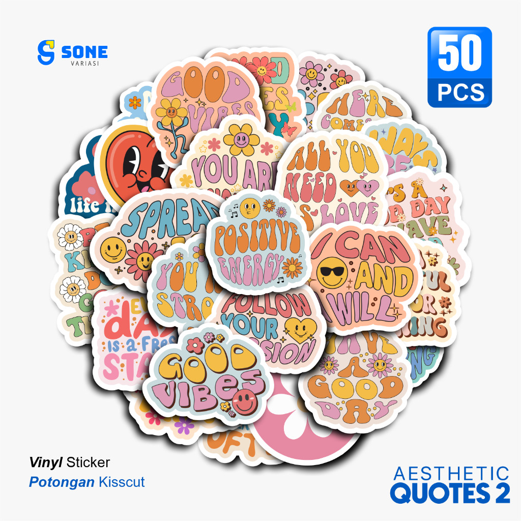 

Stiker Pack Quotes Aesthethic Vinyl Waterproof untuk Sticker Buku Journal Casing HP Laptop Tumbler