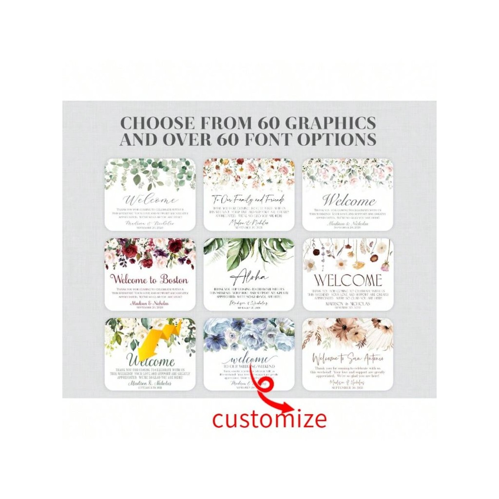 

100PCS Custom Flower Hotel Welcome Bag Labels Choose Floral Design Font Font Color Personalized Stickers