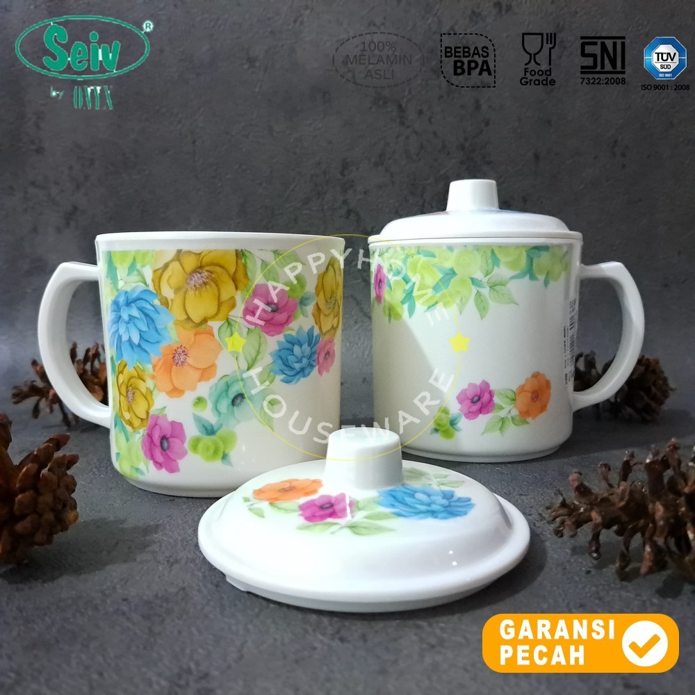 SEIV Mug Besar Tutup 600ml Gelas Gagang Mug Minum Tutup Melamin 3105SB