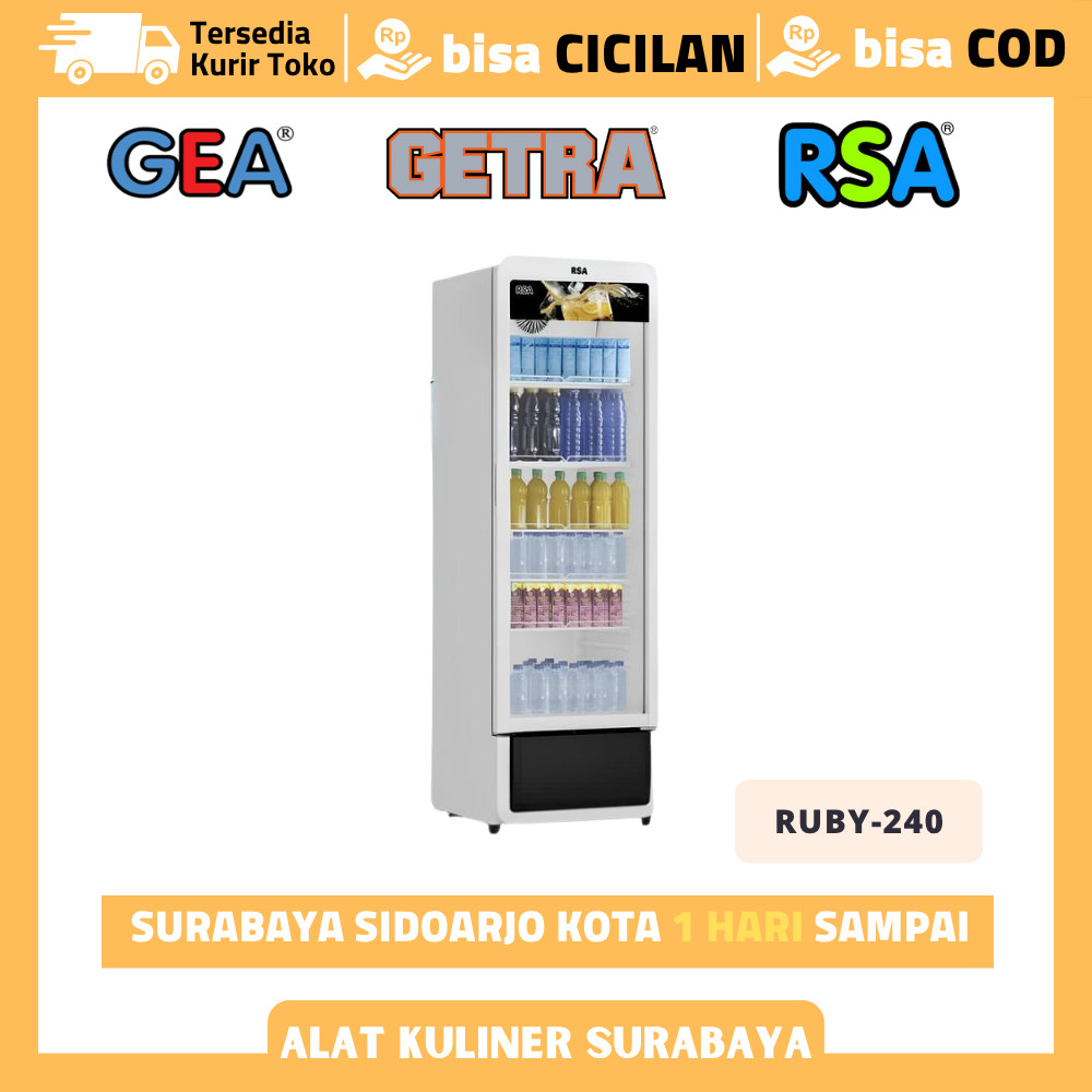 Showcase Pendingin Minuman 1 Pintu Kaca RSA RUBY-240 Kulkas Pendingin 240 Liter